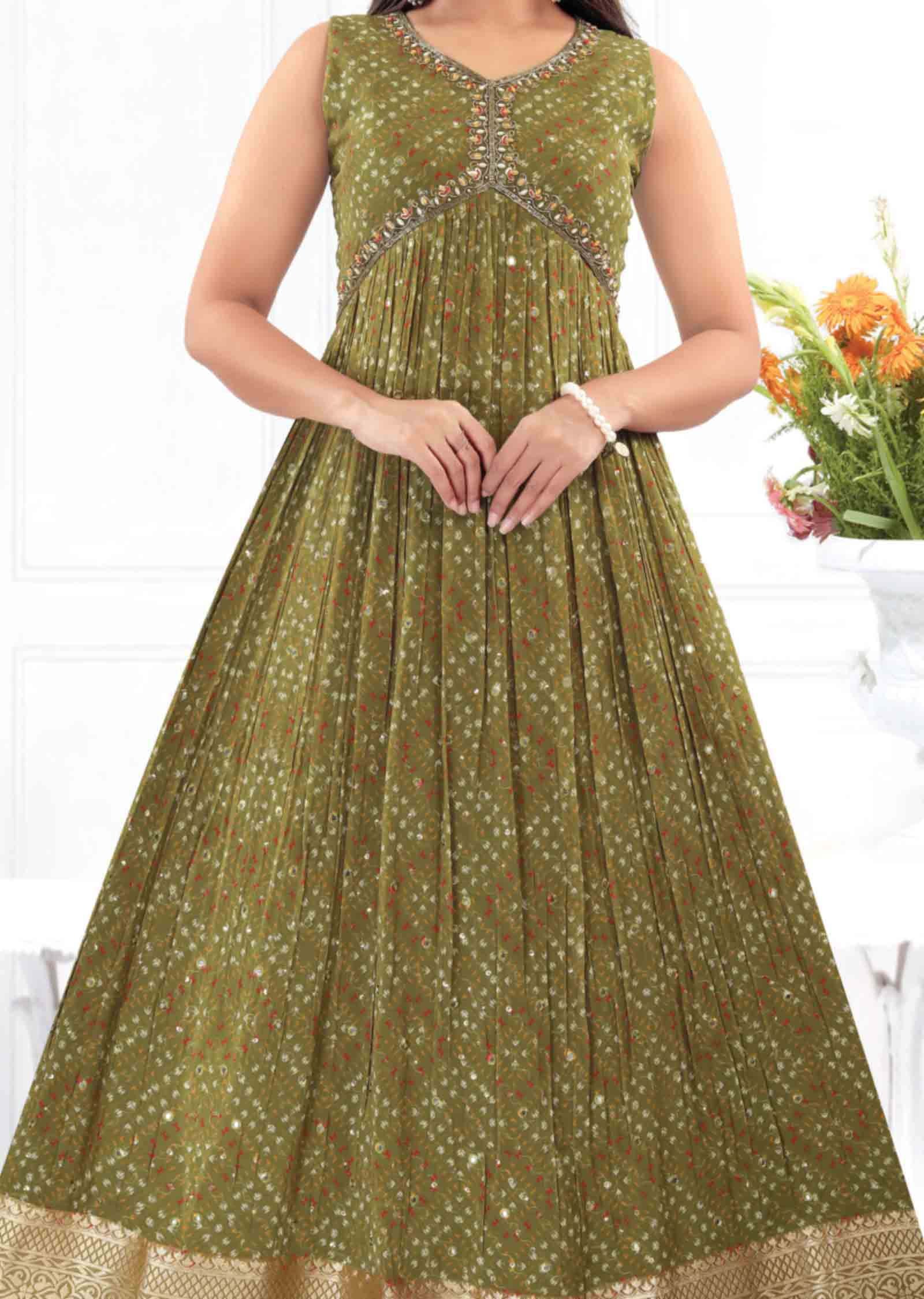 Mehandi Green Georgette Zardosi & Embroidered Kurti