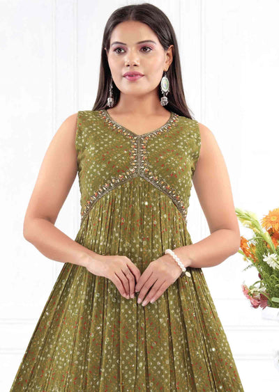 Mehandi Green Georgette Zardosi & Embroidered Kurti