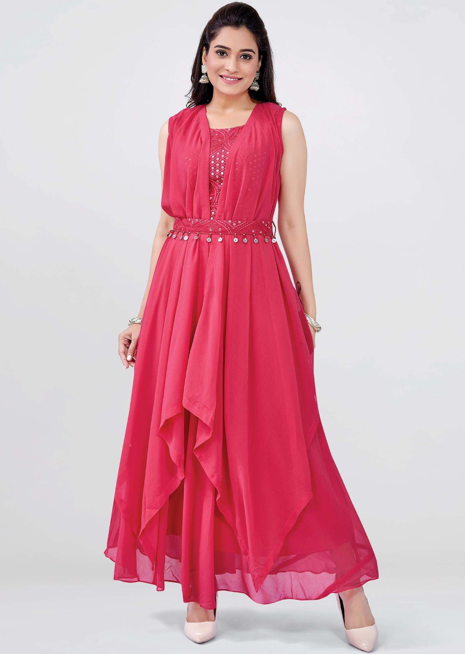 Pink Georgette Kurti Full Length