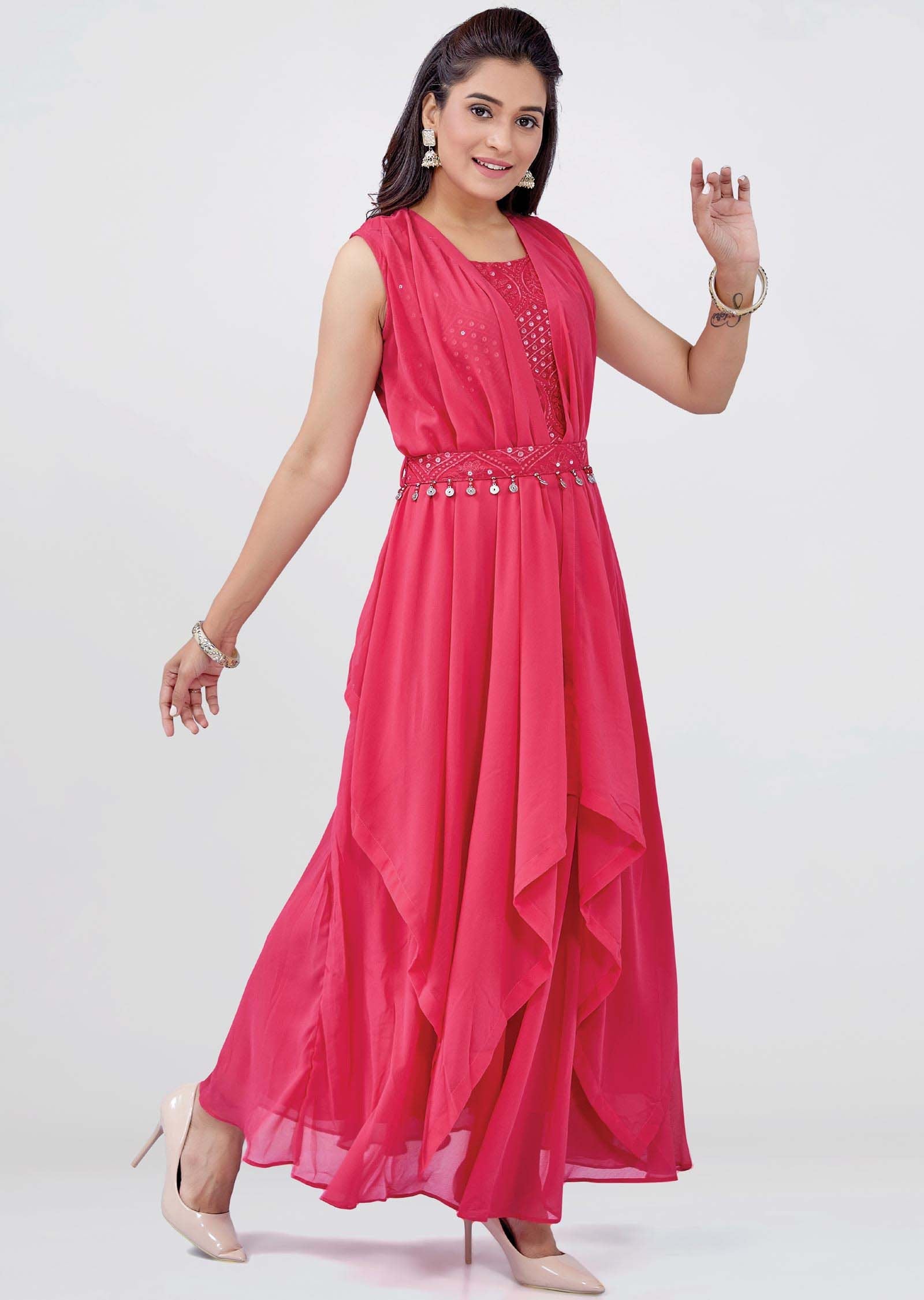 Pink Georgette Kurti Full Length