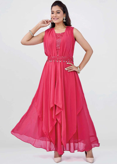 Pink Georgette Sequins Kurti Full legth