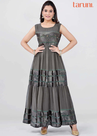 Grey Satin Georgette Kurti Full Length