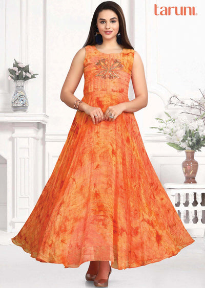 Orange Georgette Kurti Full Length