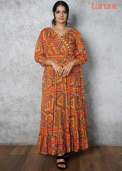 Multi Color Chinnon Kurti Full Length