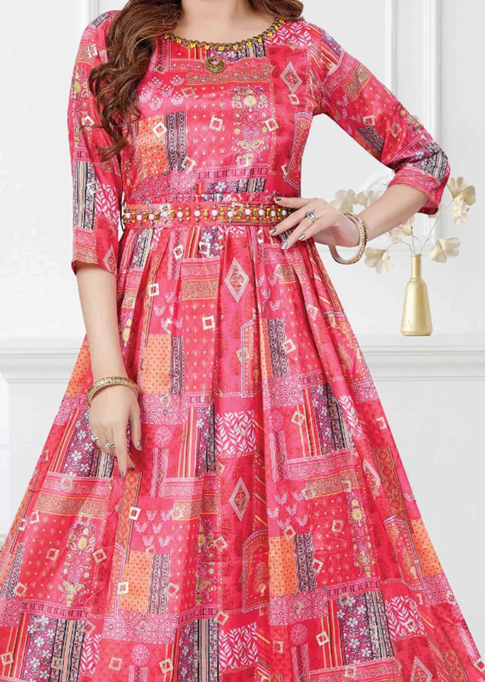 Pink Chinnon Kurti Full Length