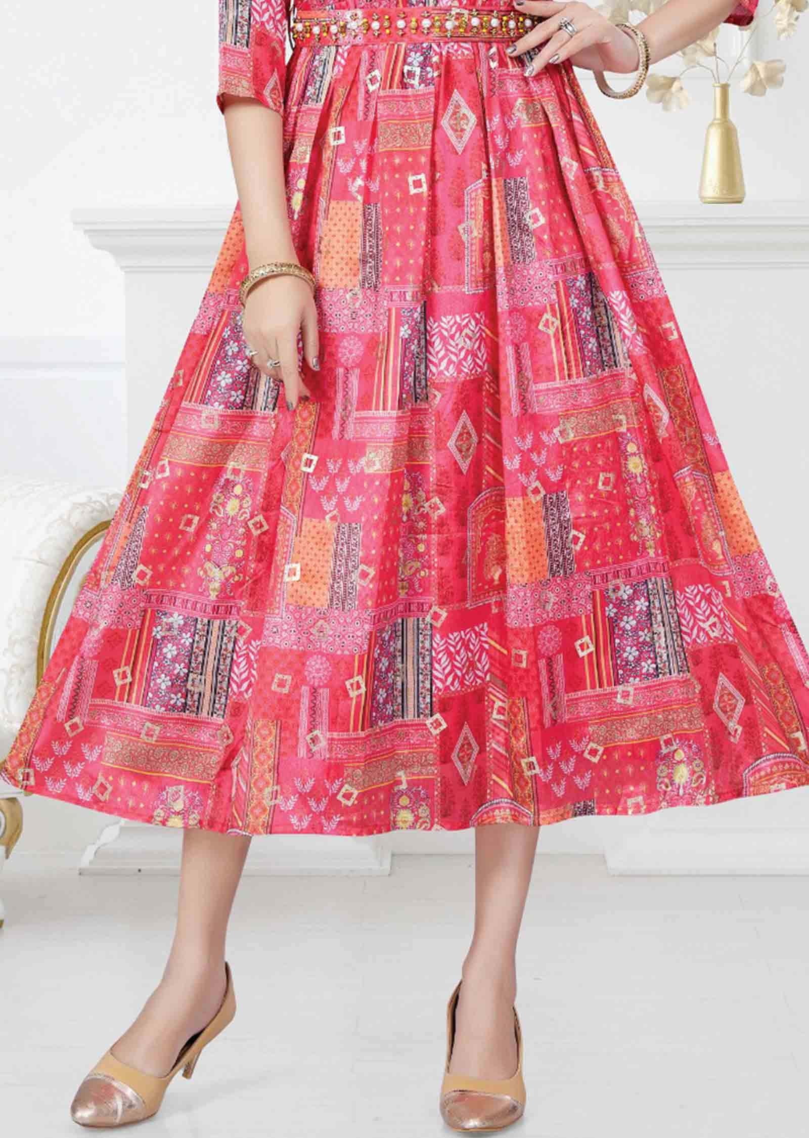 Pink Chinnon Kurti Full Length