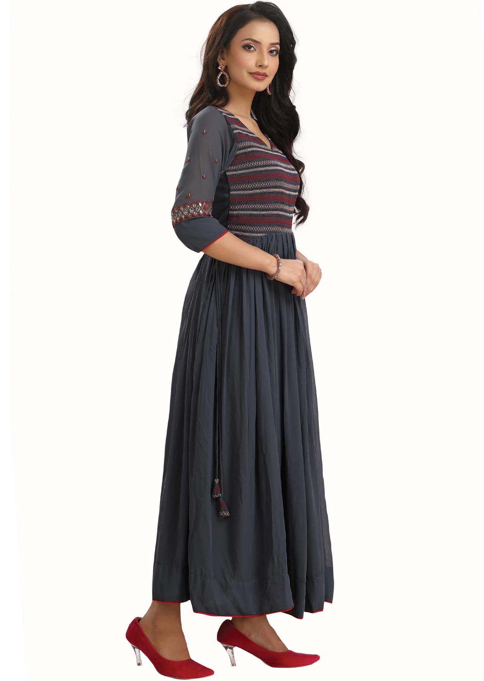 Grey Georgette Alia cut Full Length Kurti