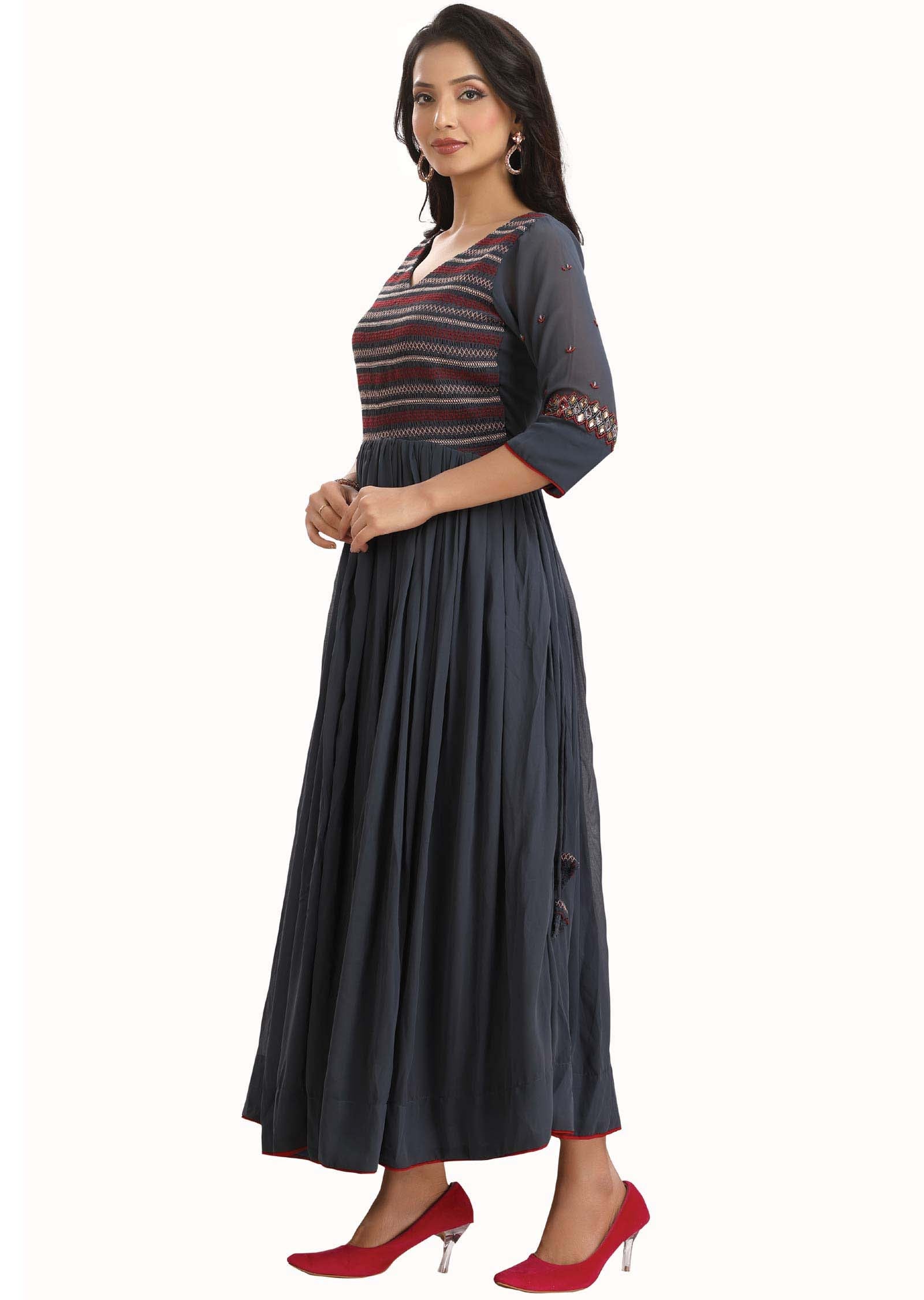 Grey Georgette Alia cut Full Length Kurti