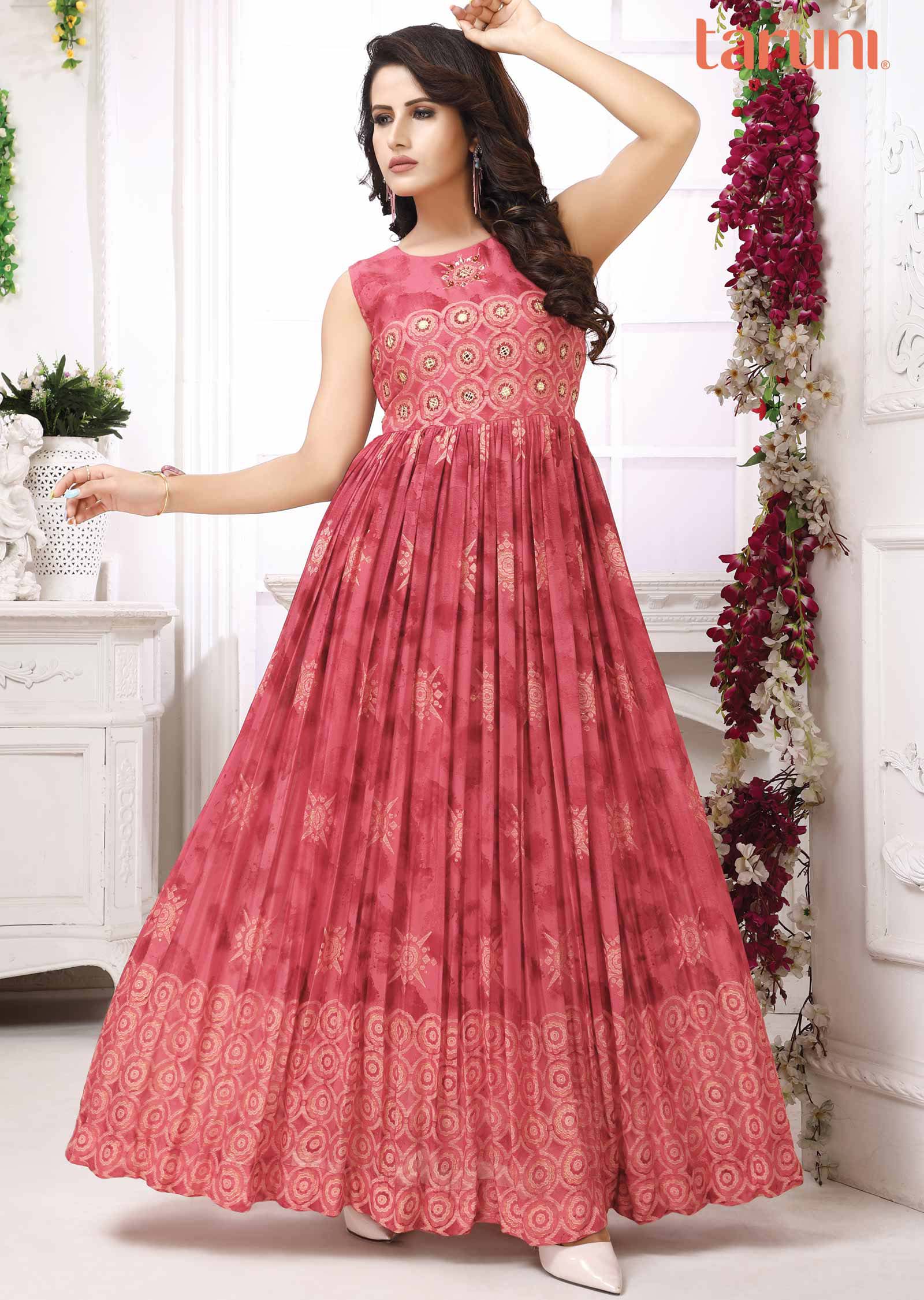 Pink Chiffon Kurti full length