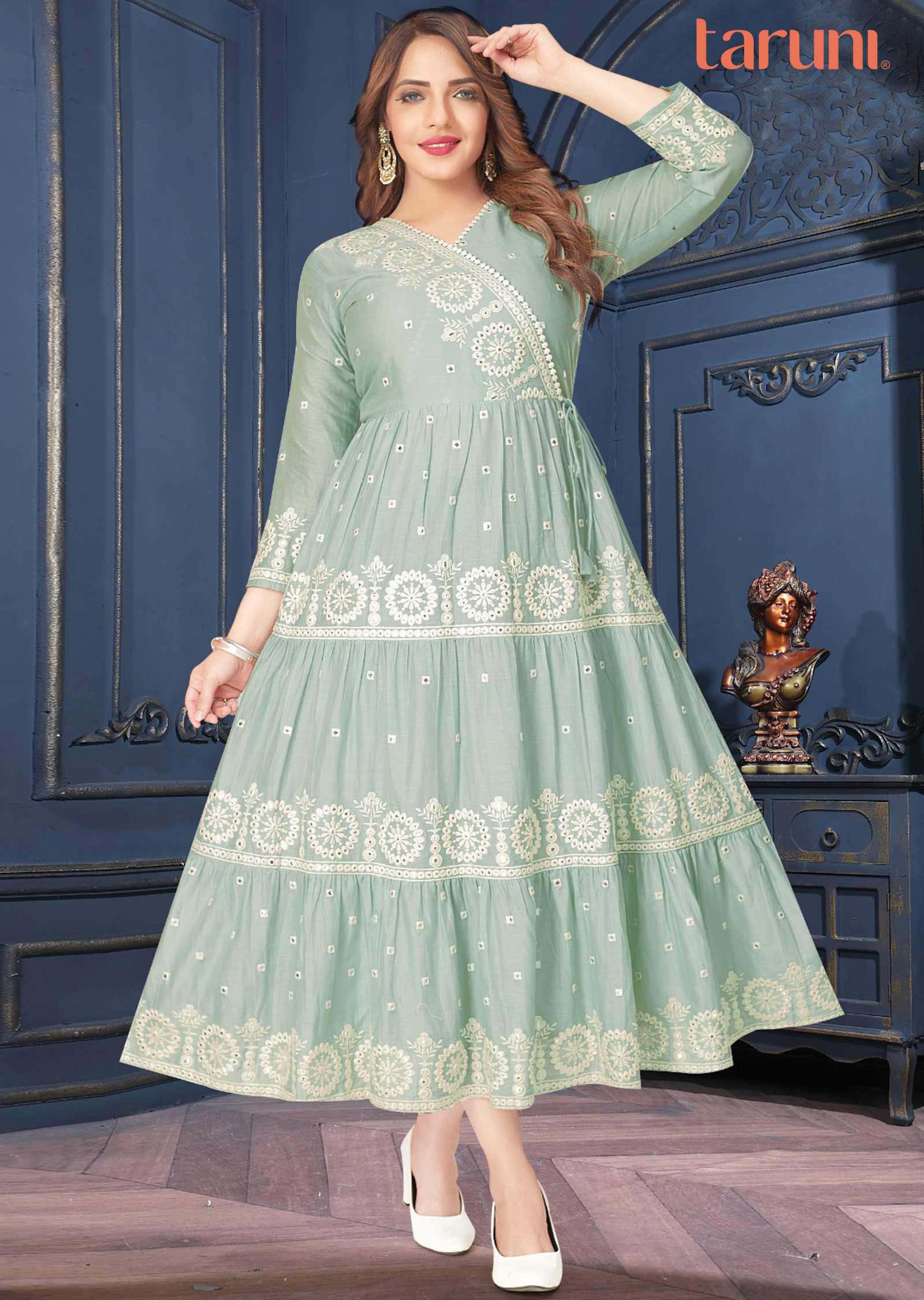 Green Cotton Kurti Full Length