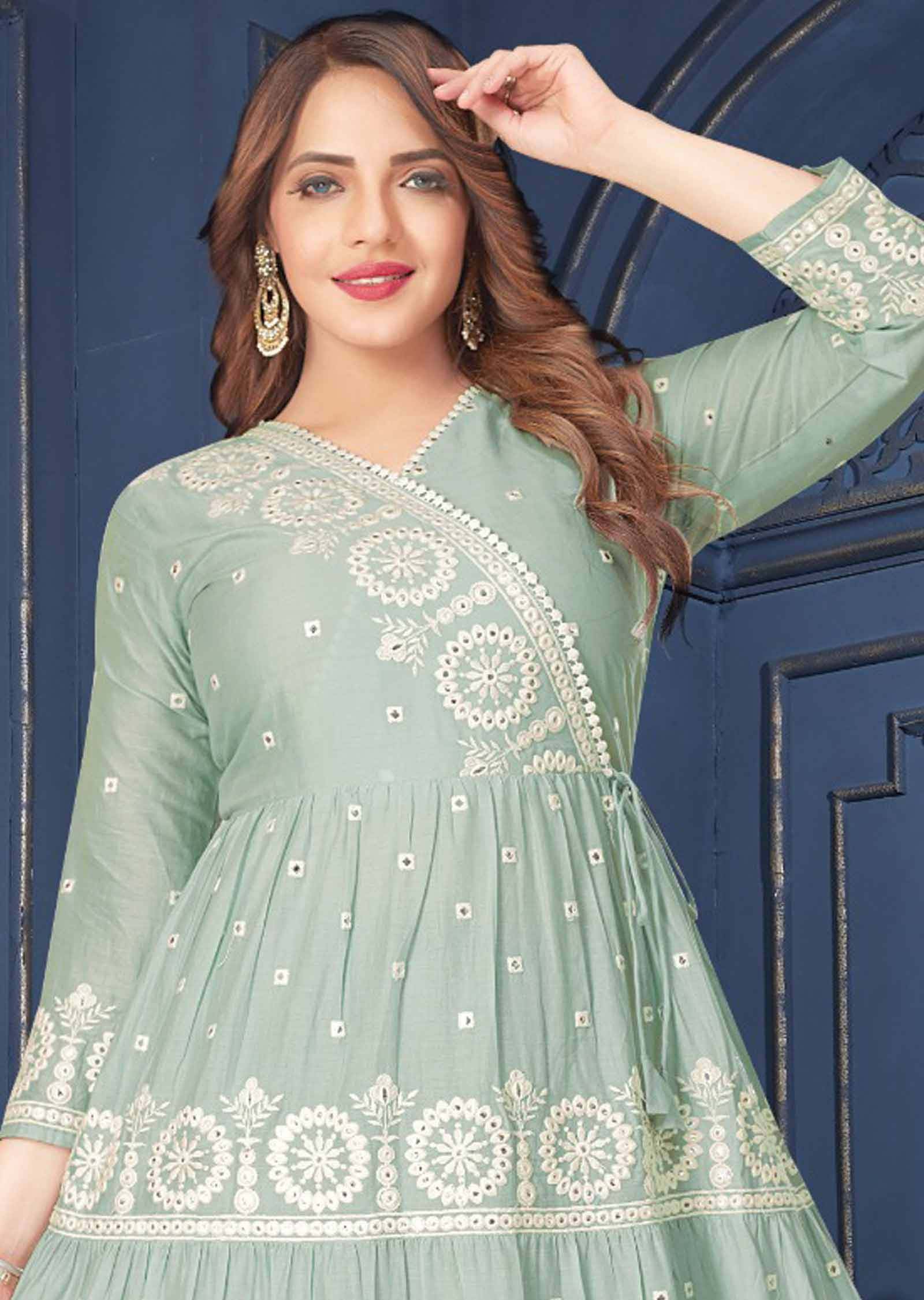 Green Cotton Kurti Full Length