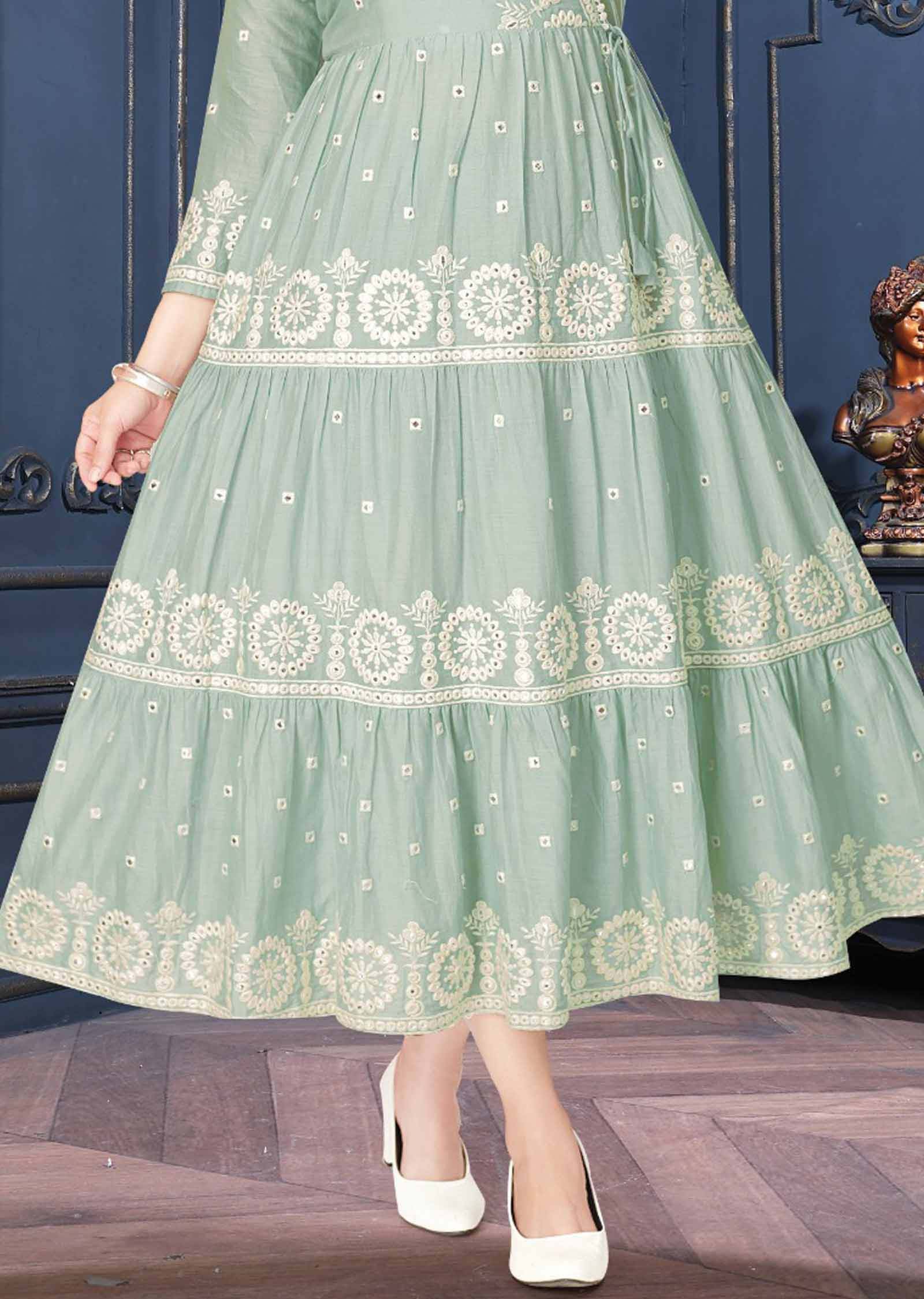 Green Cotton Kurti Full Length