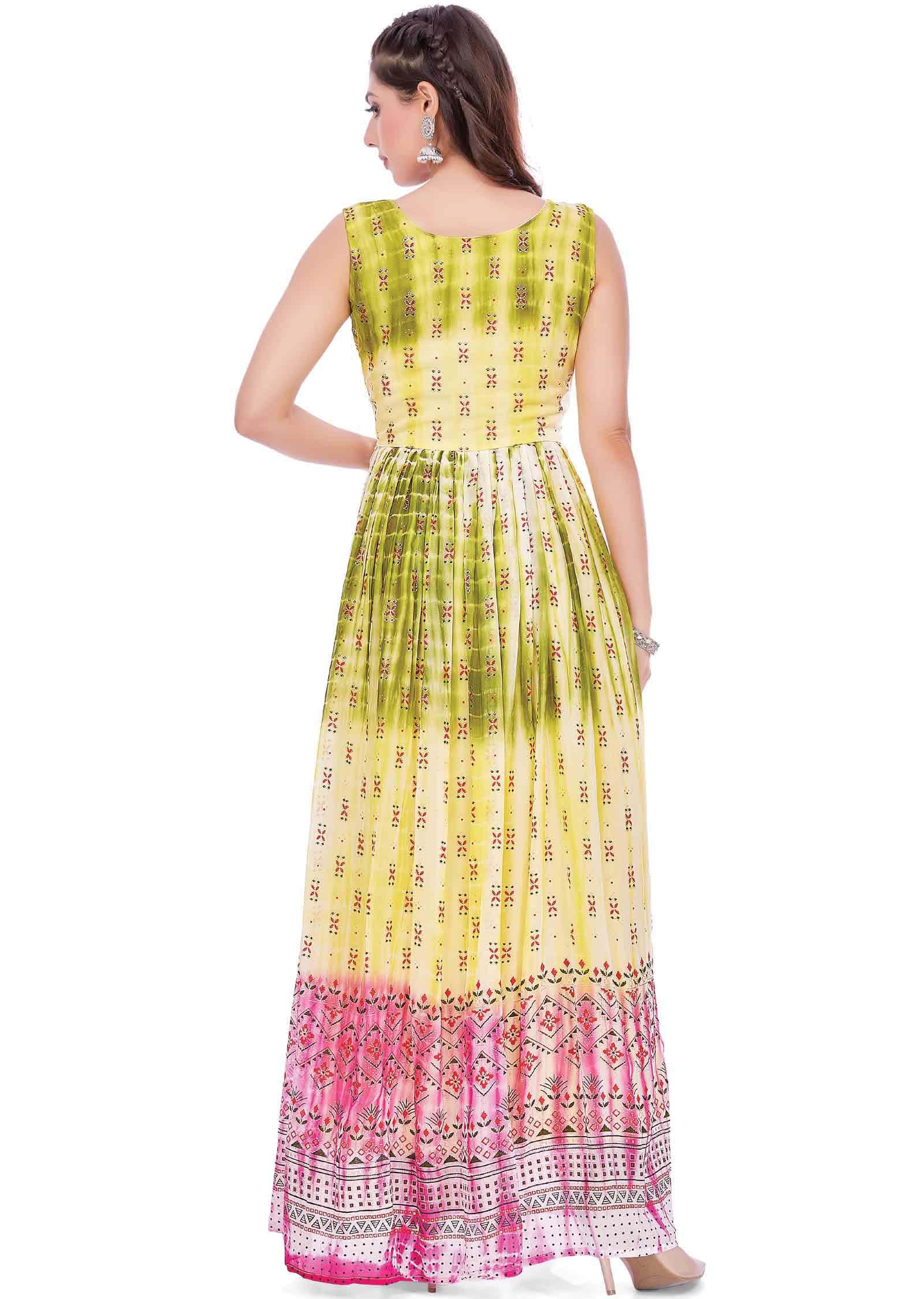 Yellow Georgette Sequins Full Length Kurti