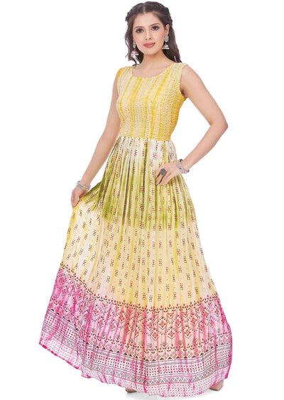 Yellow Georgette Sequins Full Length Kurti