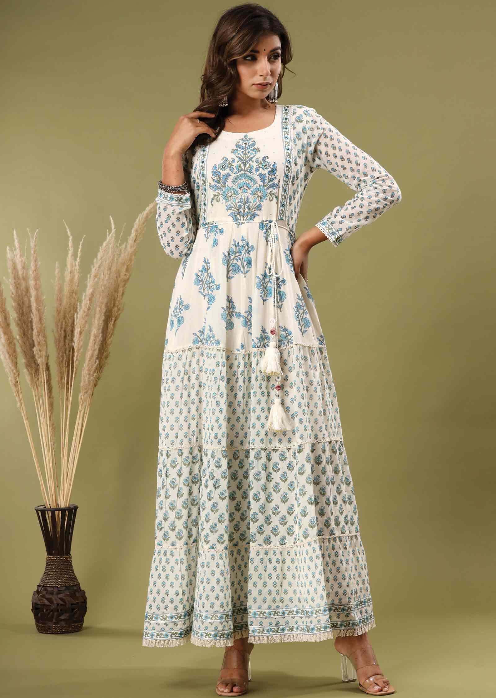 Off White Cotton Sequins Kurti