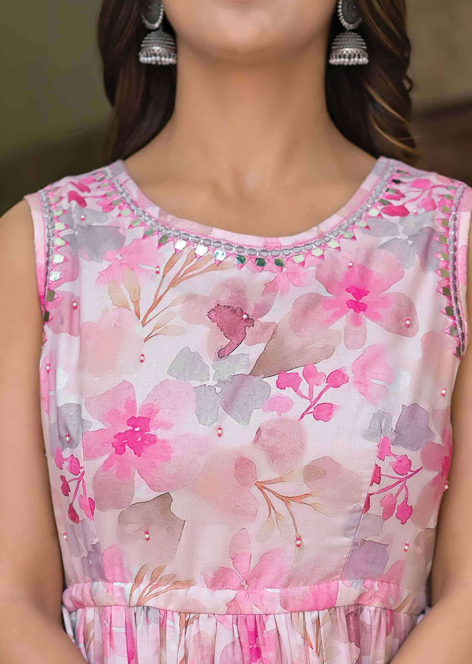 Light Peach Cotton Sequins Kurti