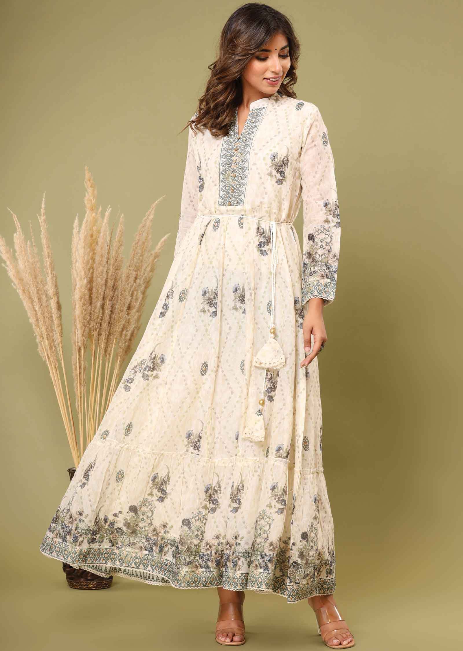 Cream Cotton Sequins Kurti