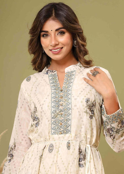 Cream Cotton Sequins Kurti