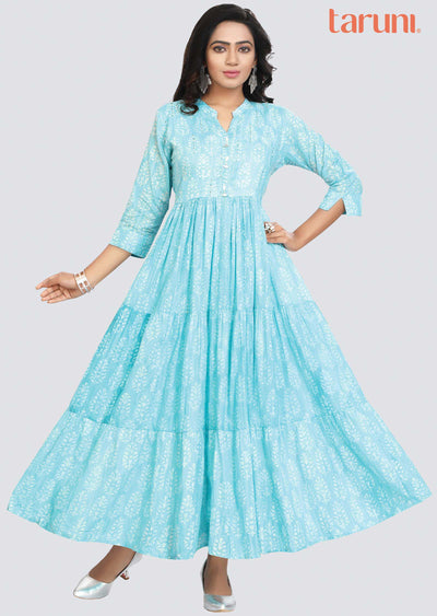 Blue Cotton Kurti Full Length