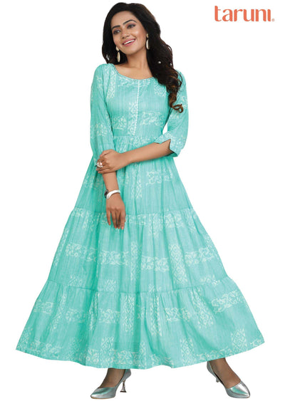 Green Cotton Kurti Full Length