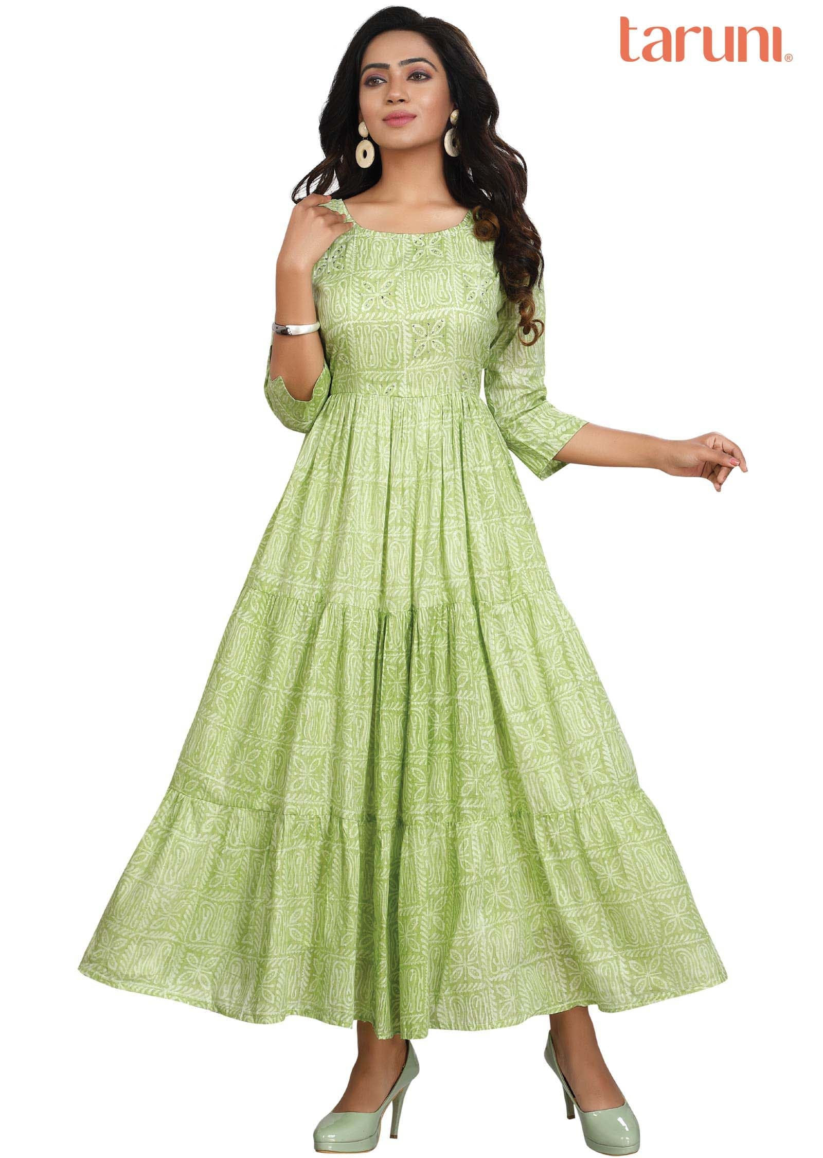 Green Cotton Kurti Full Length