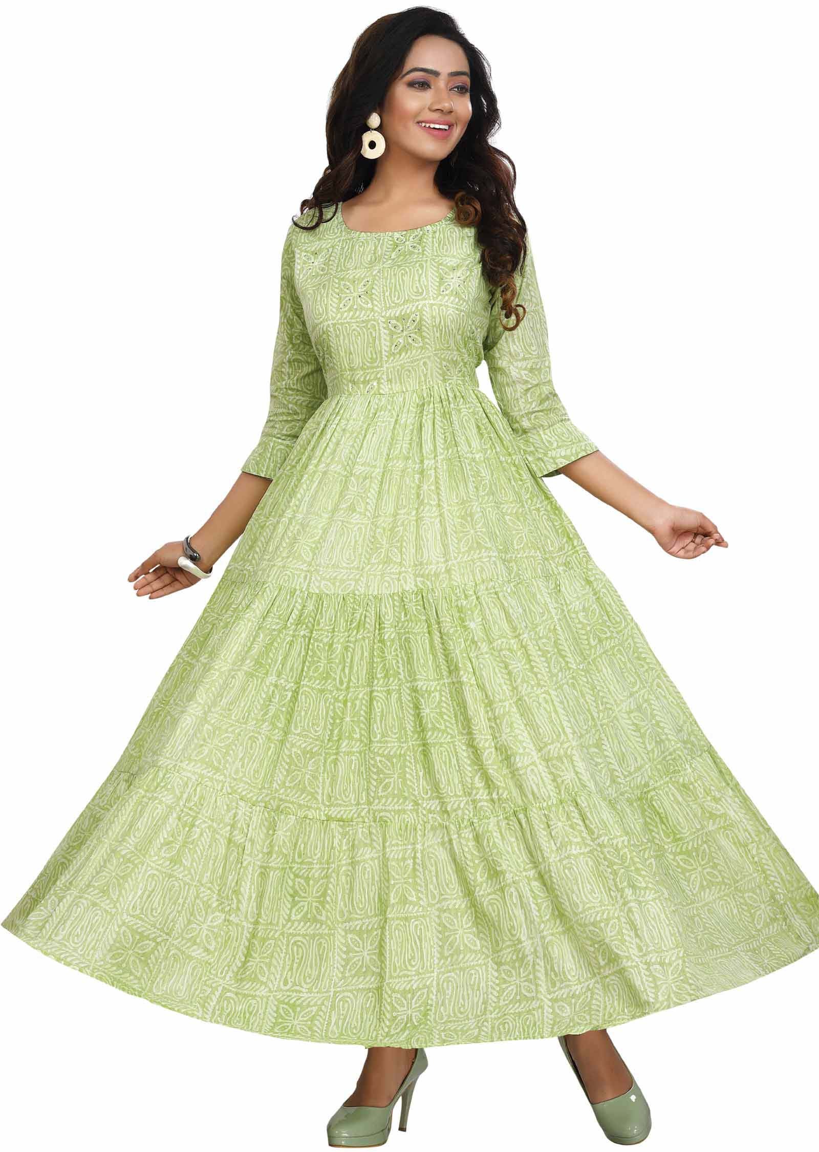 Green Cotton Kurti Full Length