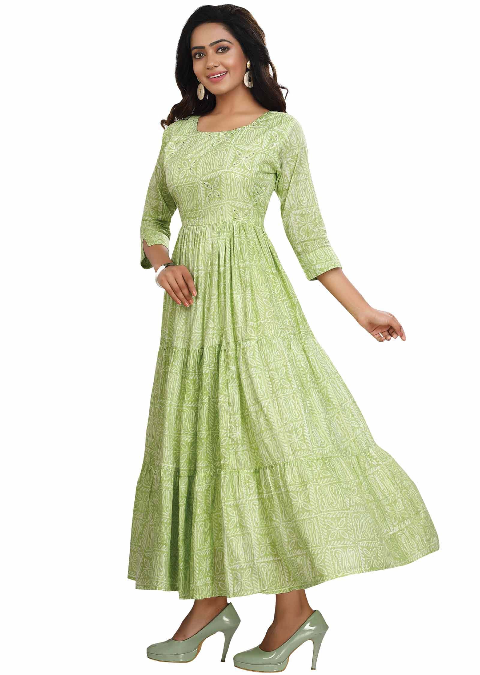 Green Cotton Kurti Full Length