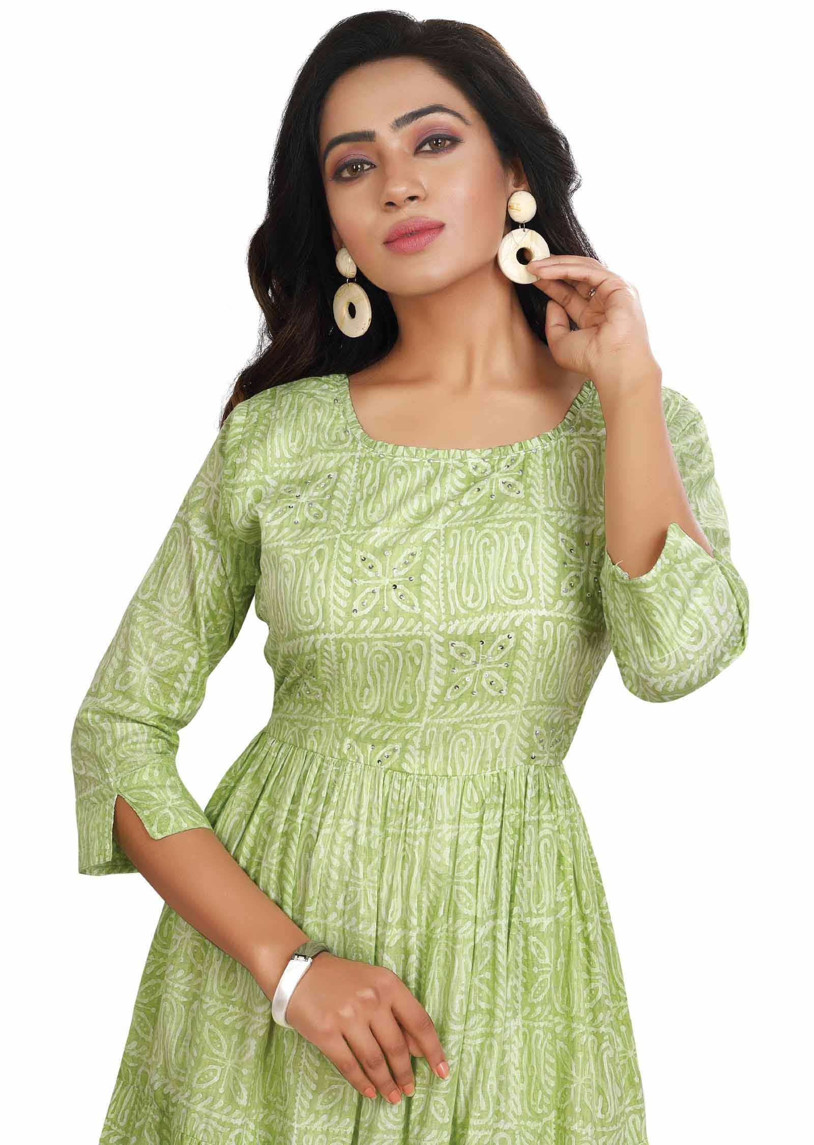 Green Cotton Kurti Full Length