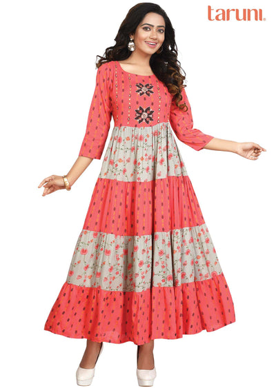 Pink Cotton Kurti Full Length