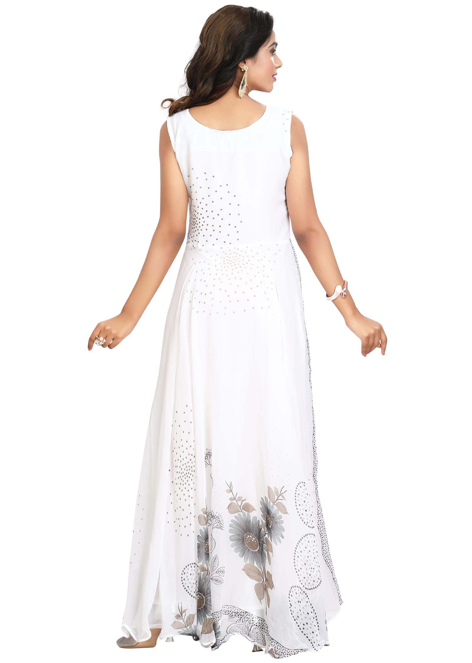 Off White Georgette Printed Kurti Full legth