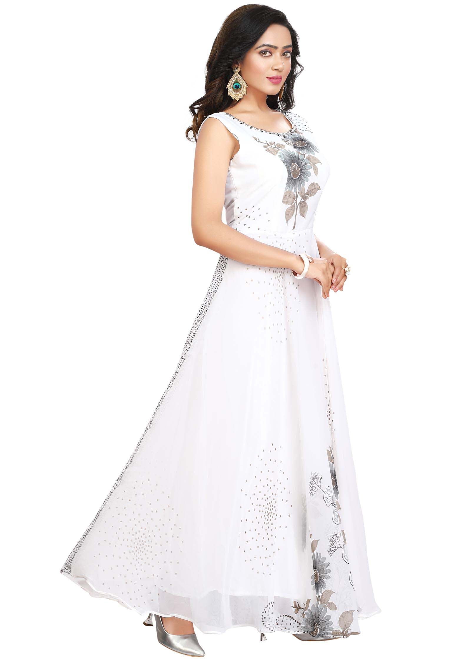 Off White Georgette Printed Kurti Full legth