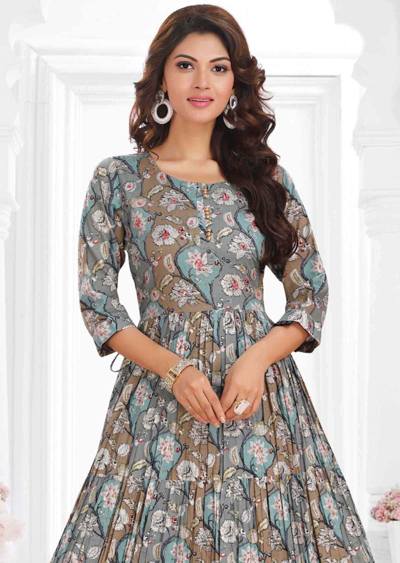 Grey Cotton Kurti Full Length