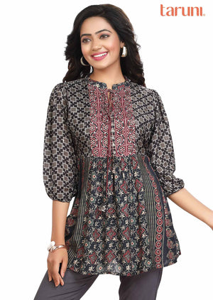 Black Muslin Sequins Short Kurti