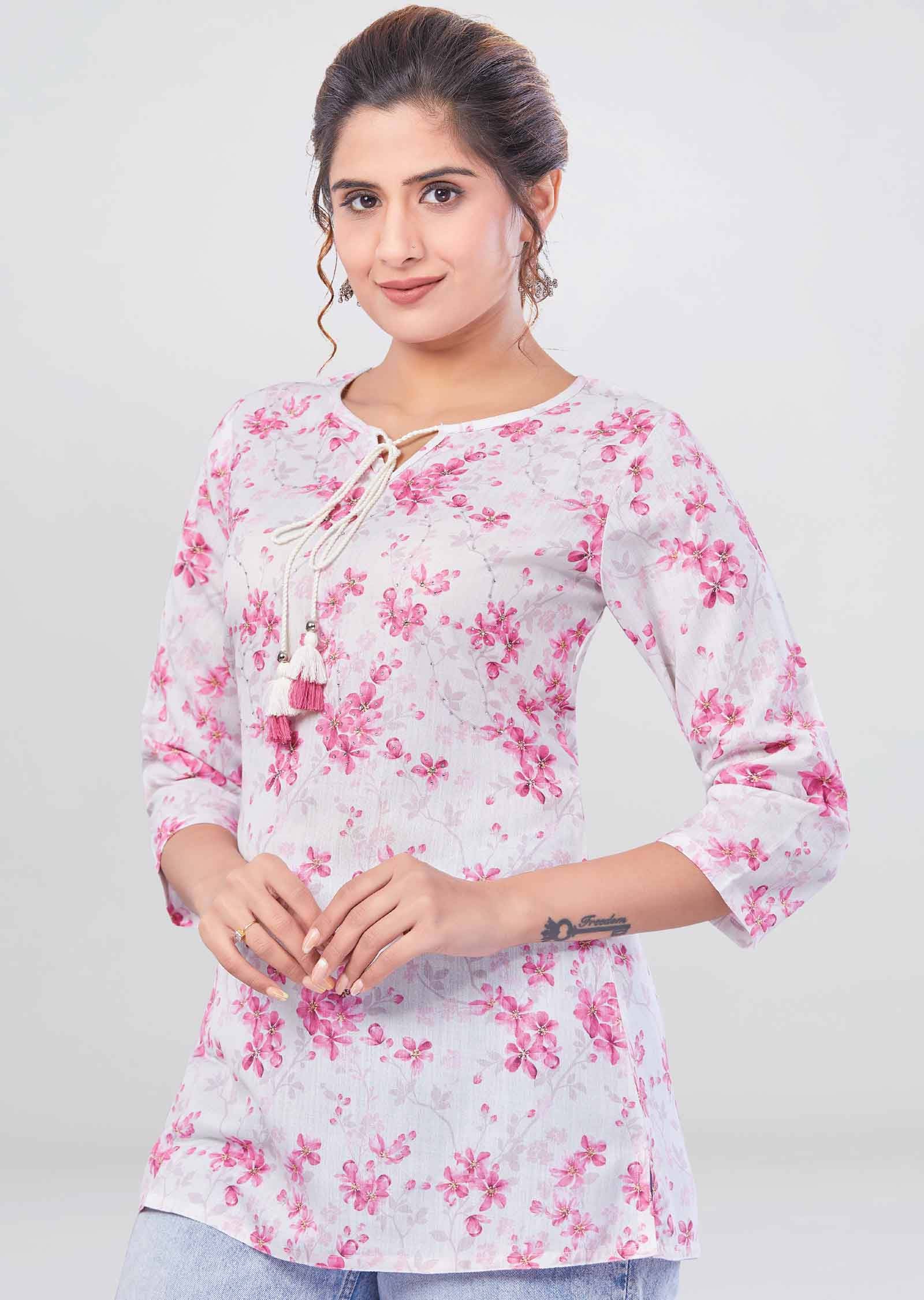 Cream Cotton Short Kurti