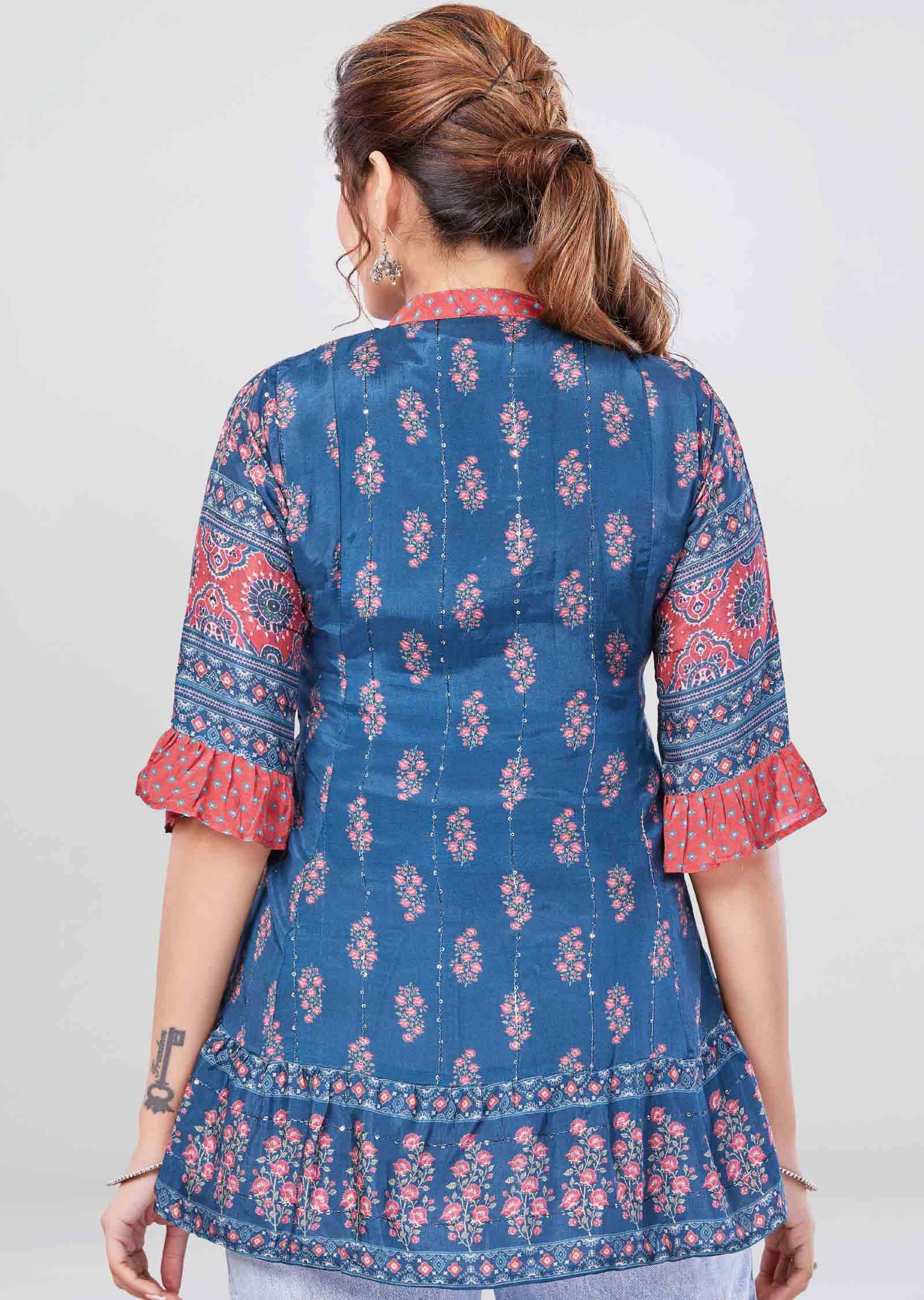 Blue Muslin Short Kurti