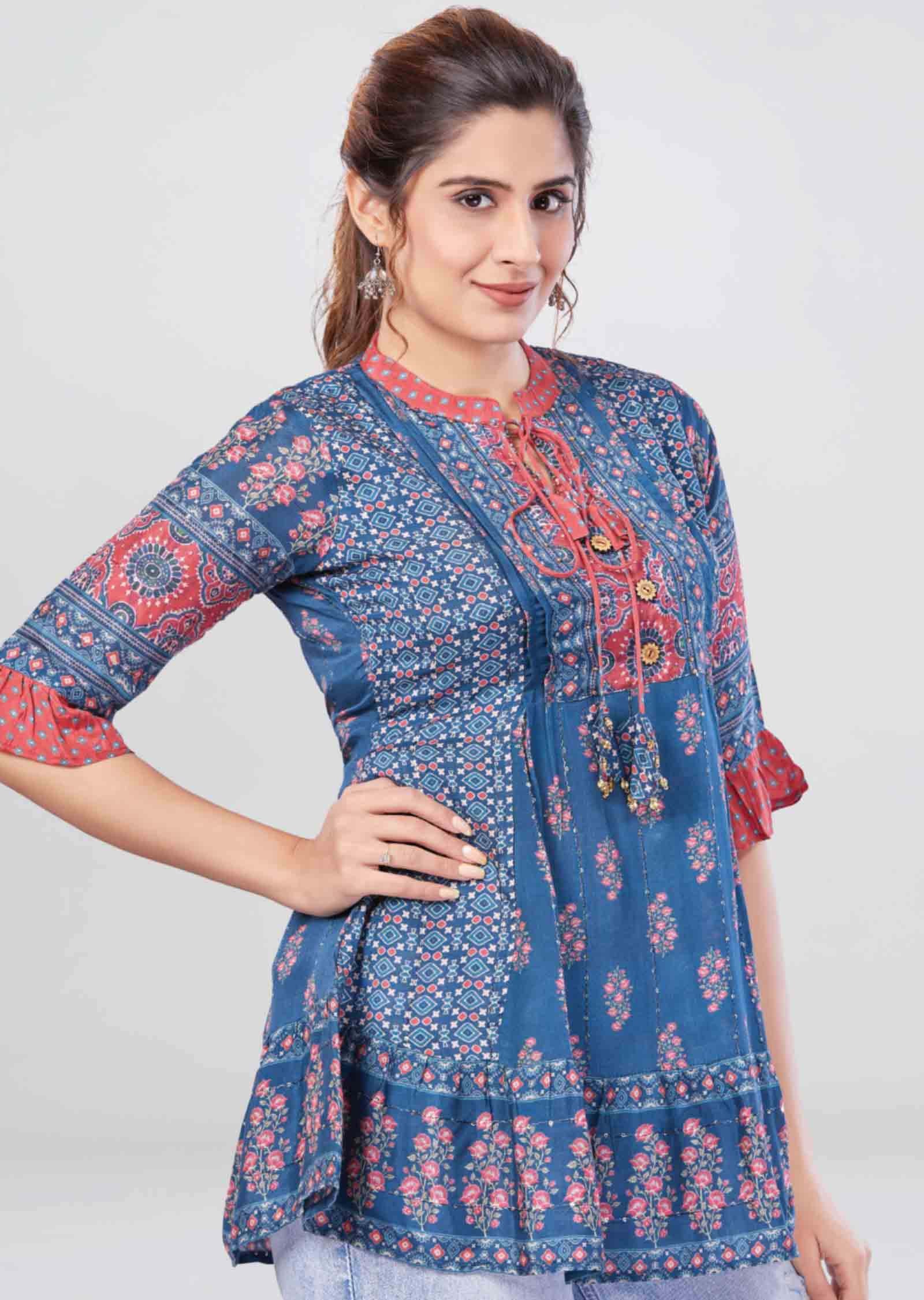 Blue Muslin Short Kurti