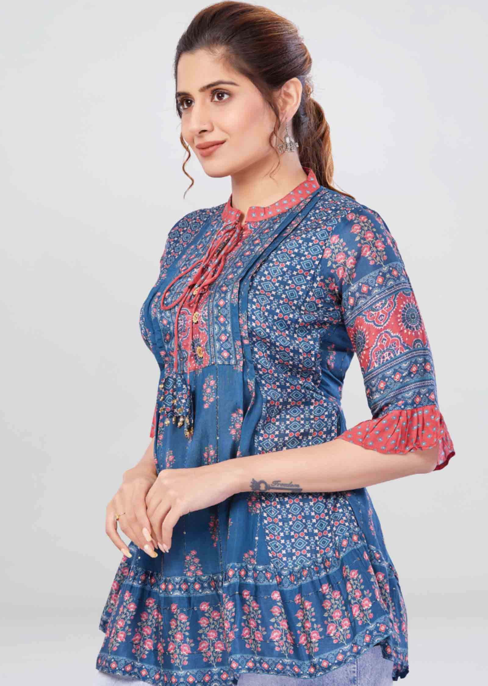 Blue Muslin Short Kurti