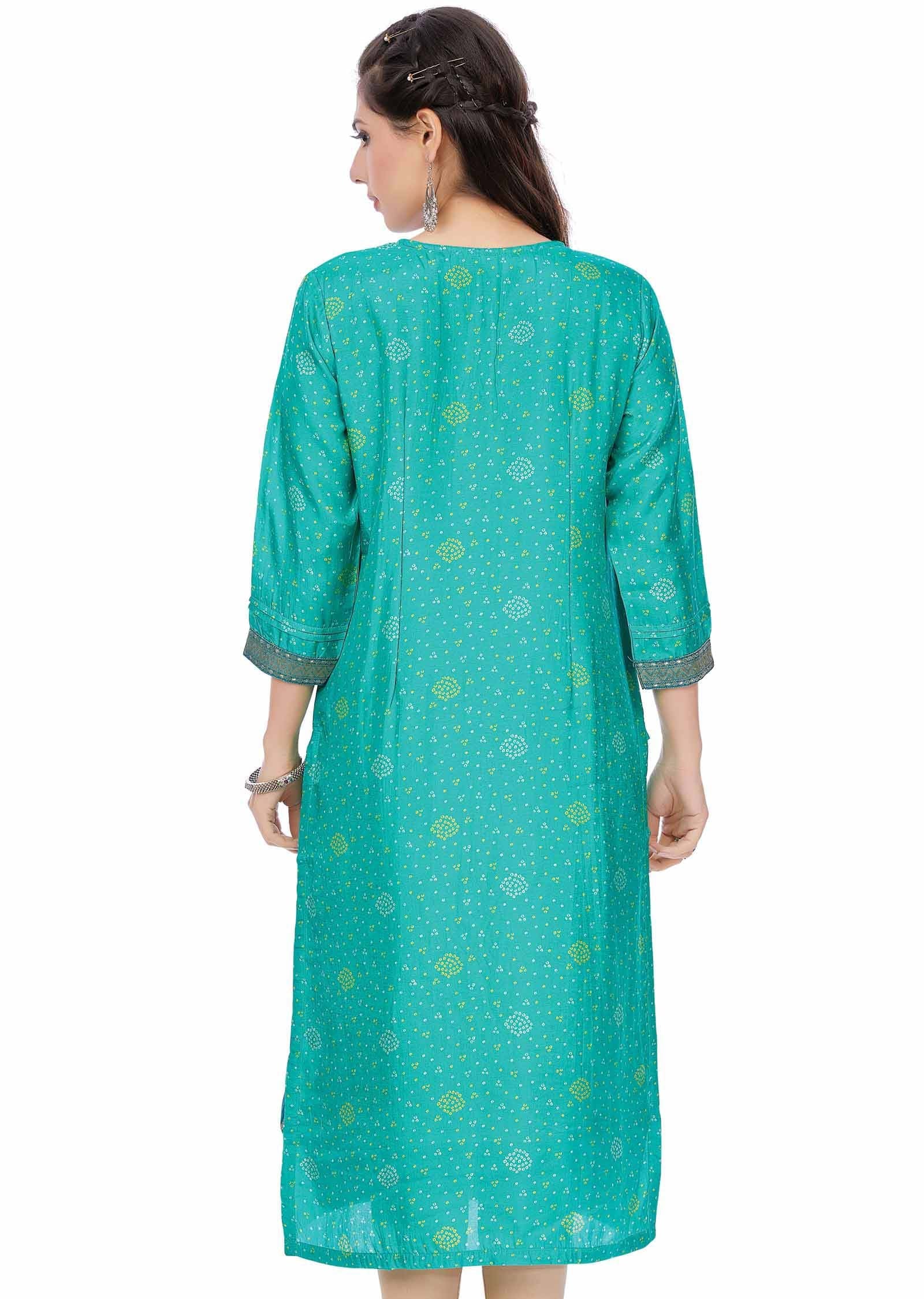 Green Banaras Silk Kurti Straight Cut