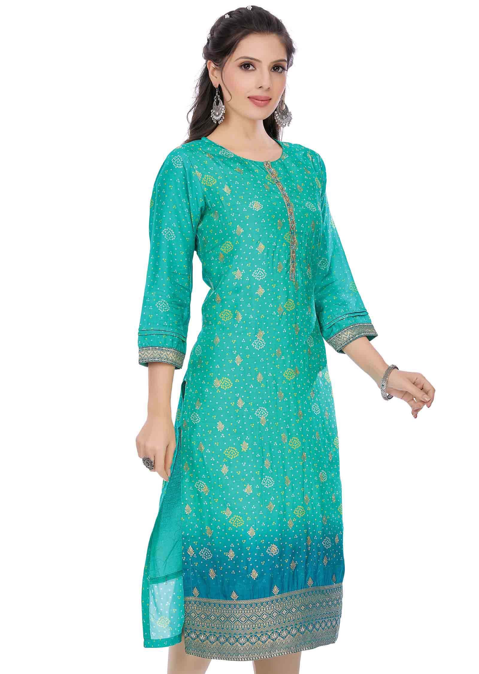 Green Banaras Silk Kurti Straight Cut