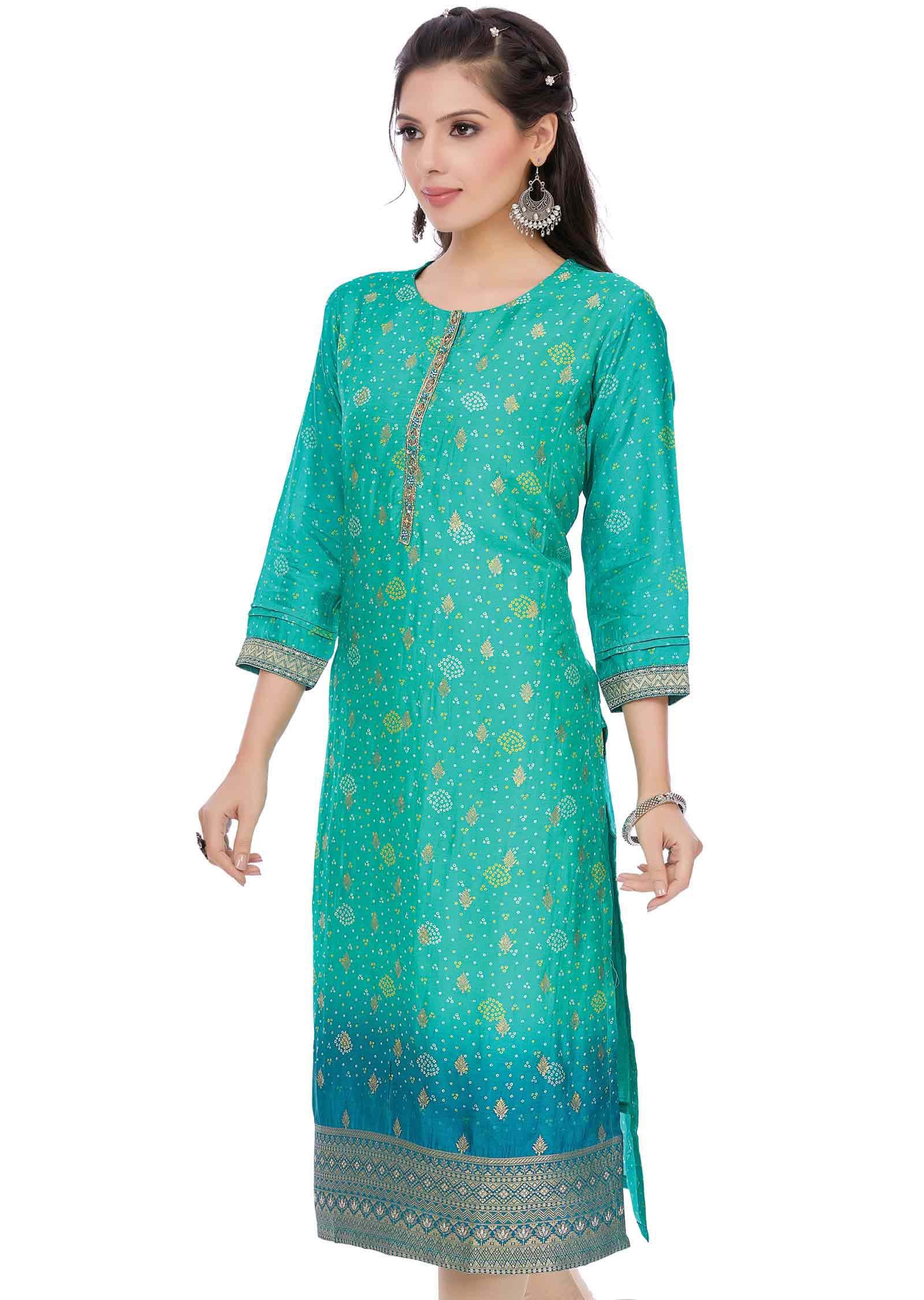 Green Banaras Silk Kurti Straight Cut