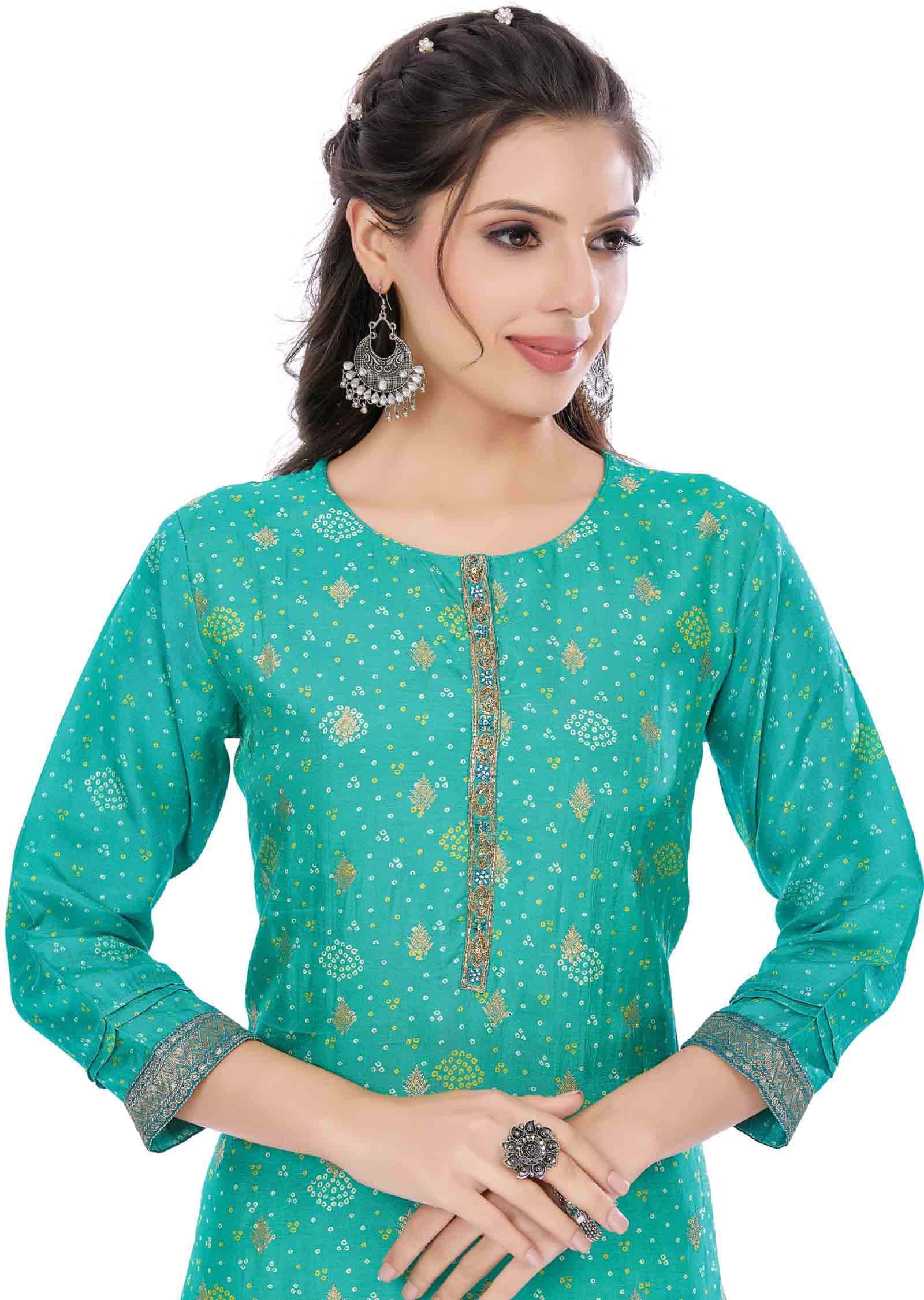 Green Banaras Silk Kurti Straight Cut