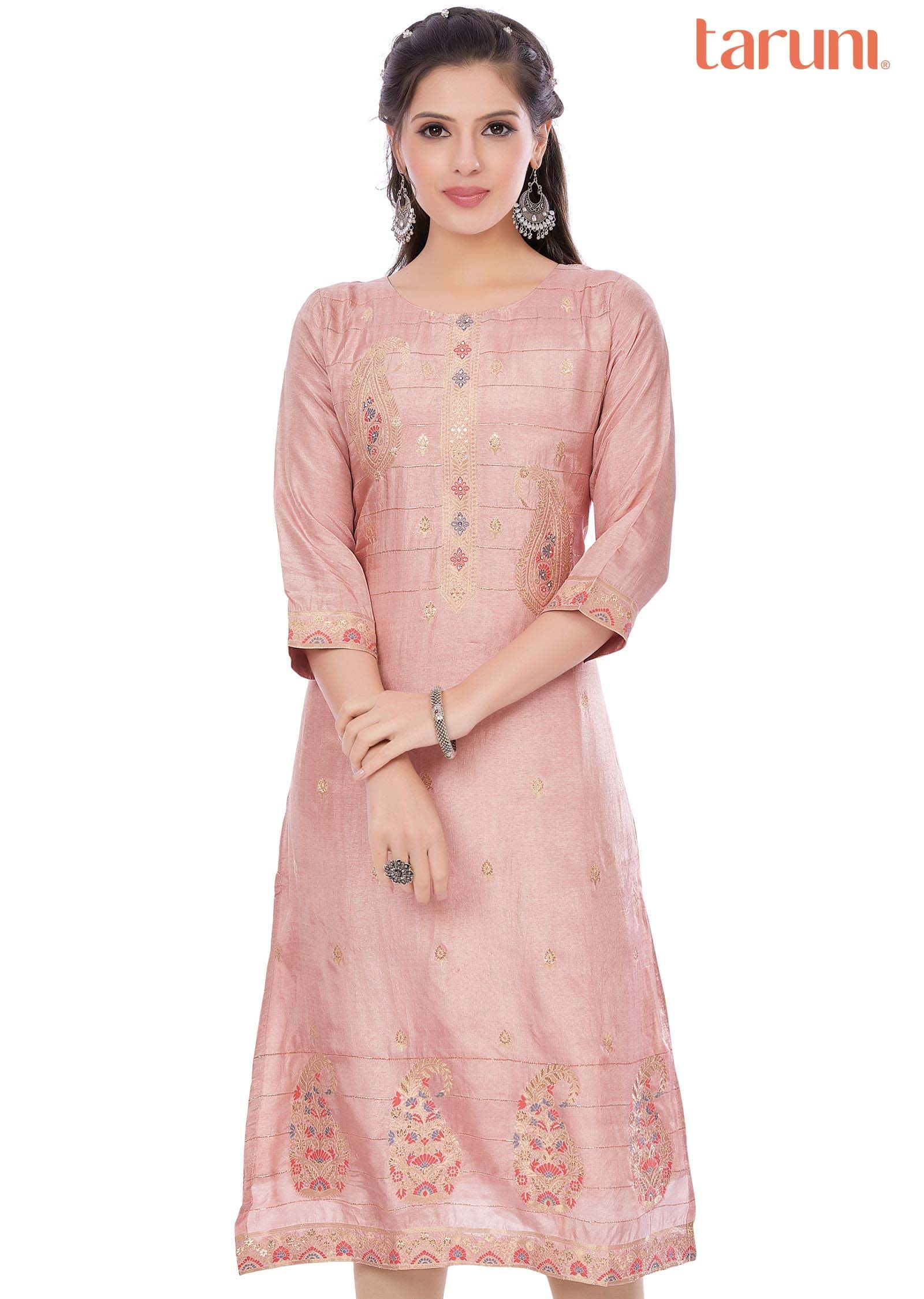 Pink Banaras Silk Kurti Straight Cut