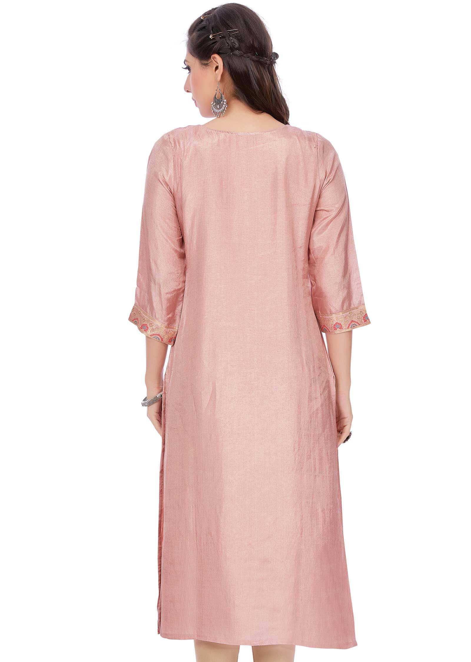 Pink Banaras Silk Kurti Straight Cut