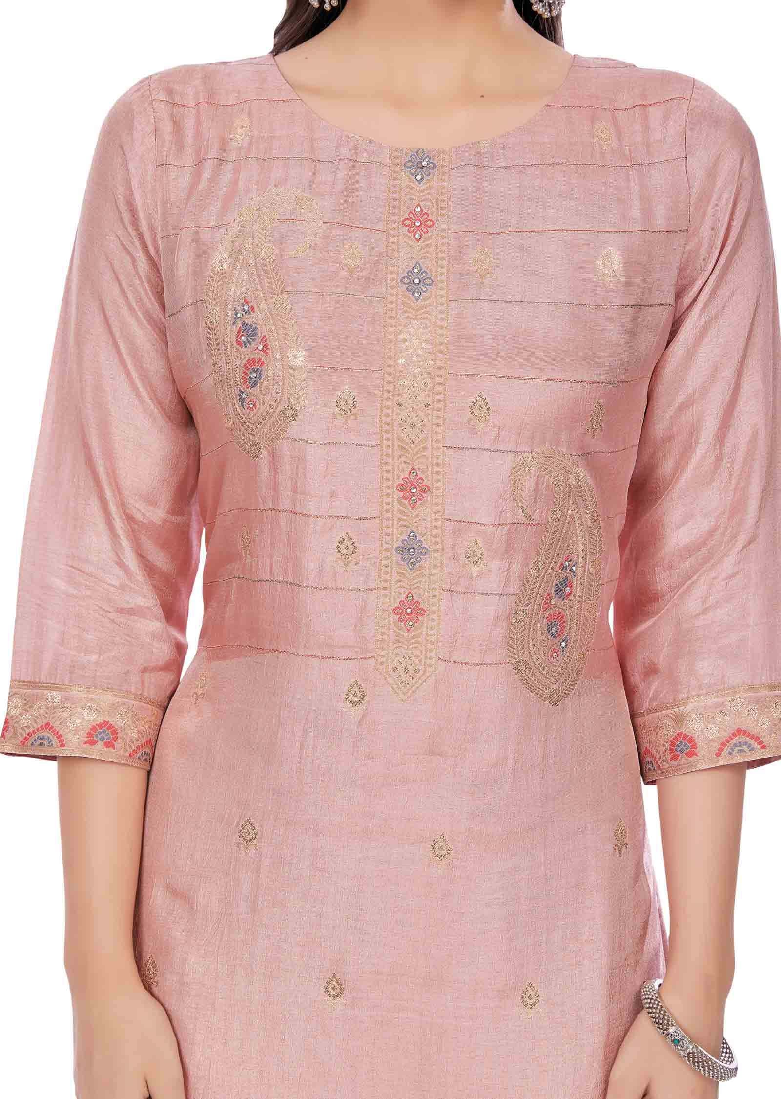 Pink Banaras Silk Kurti Straight Cut