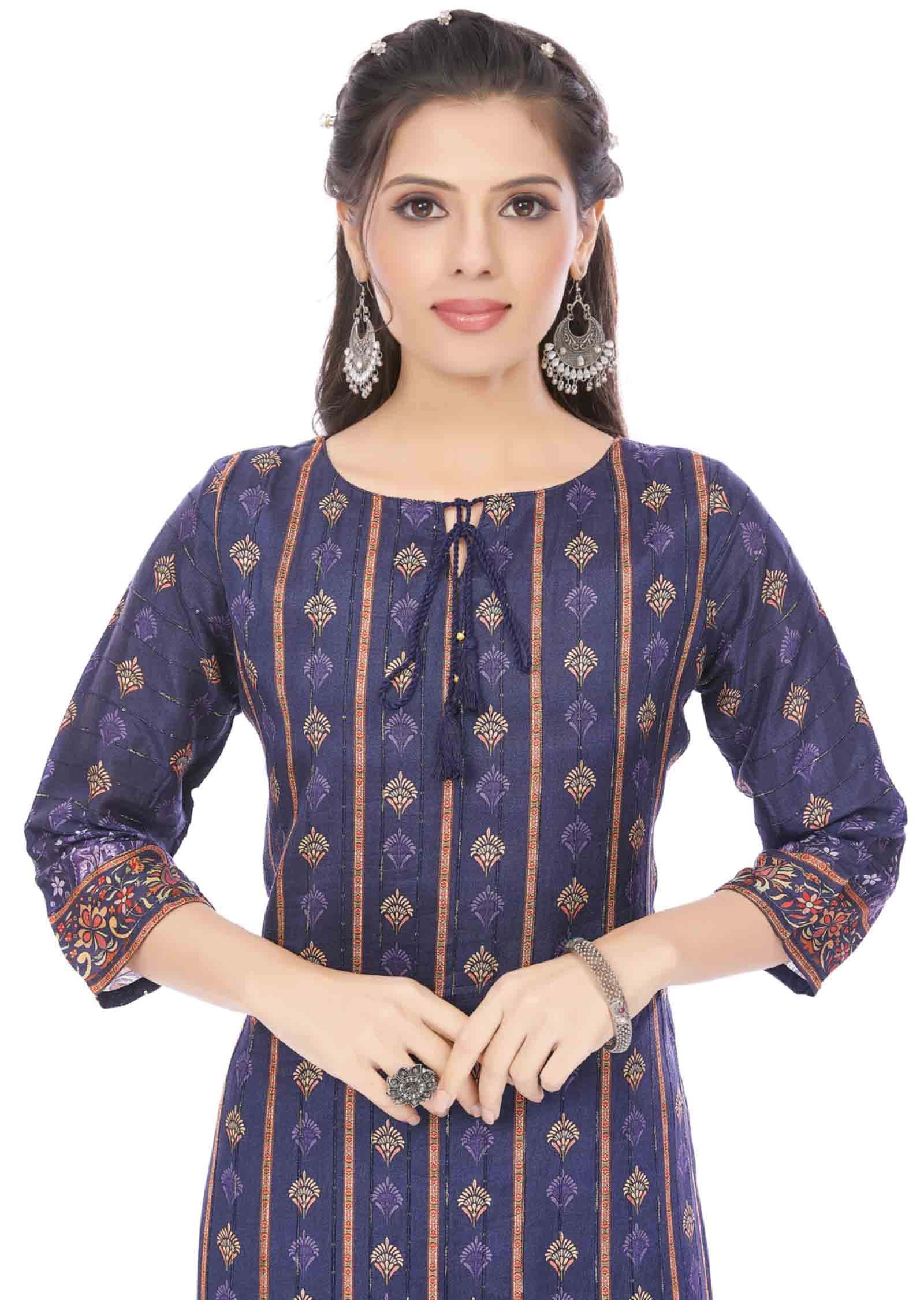 Navy Blue Dola Silk Kurti Straight Cut