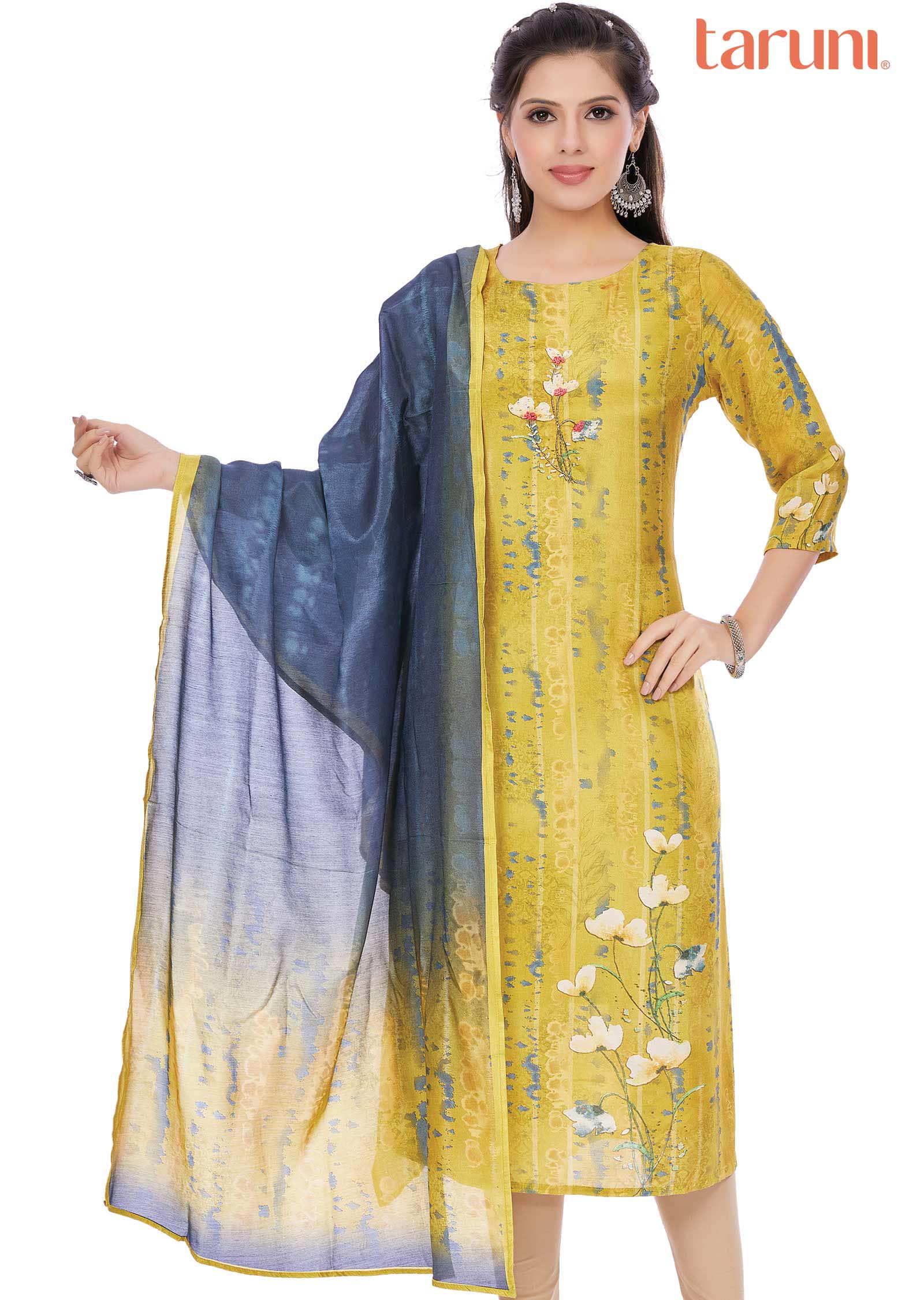 Green Dola Silk Kurti Straight Cut