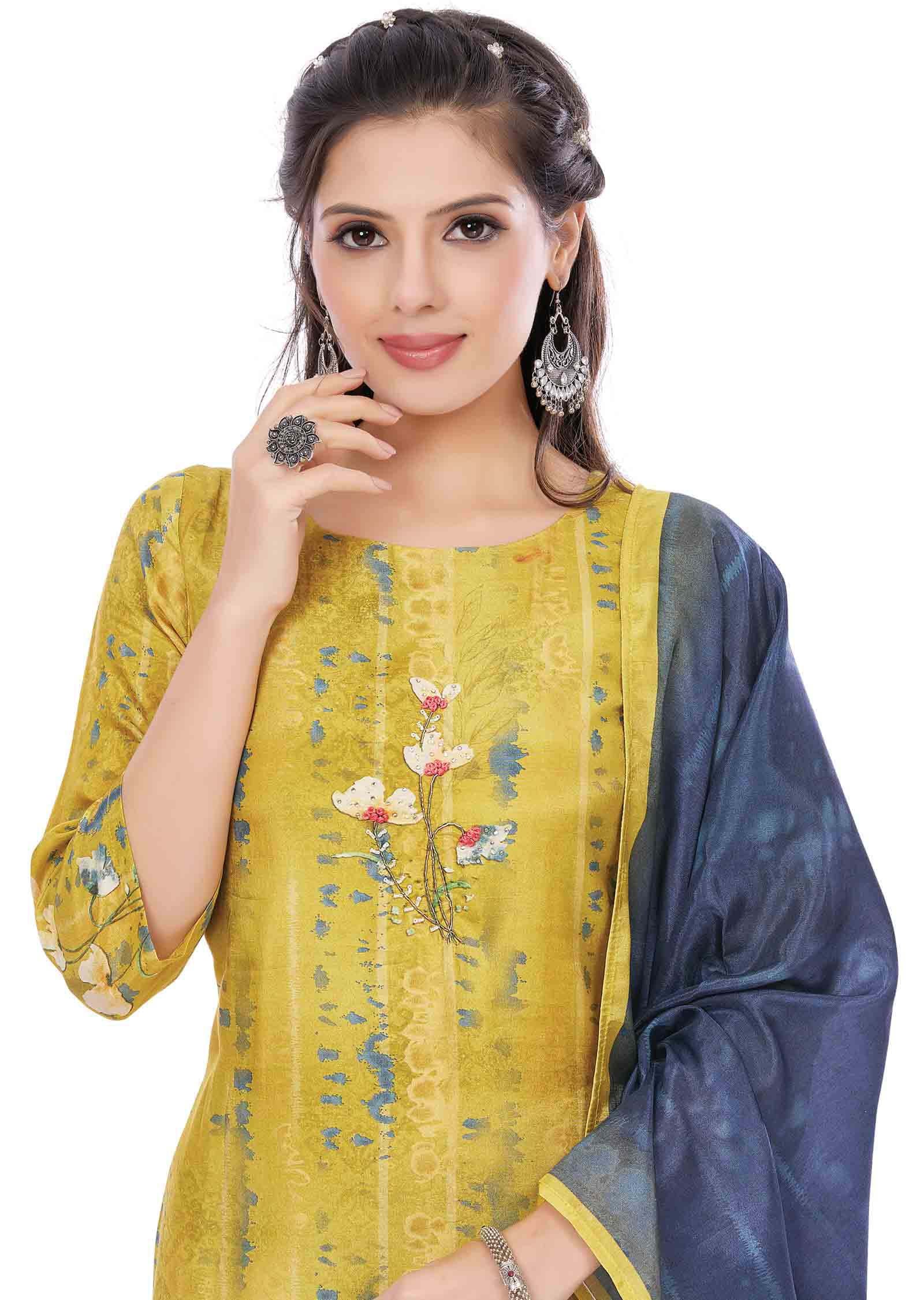 Green Dola Silk Kurti Straight Cut