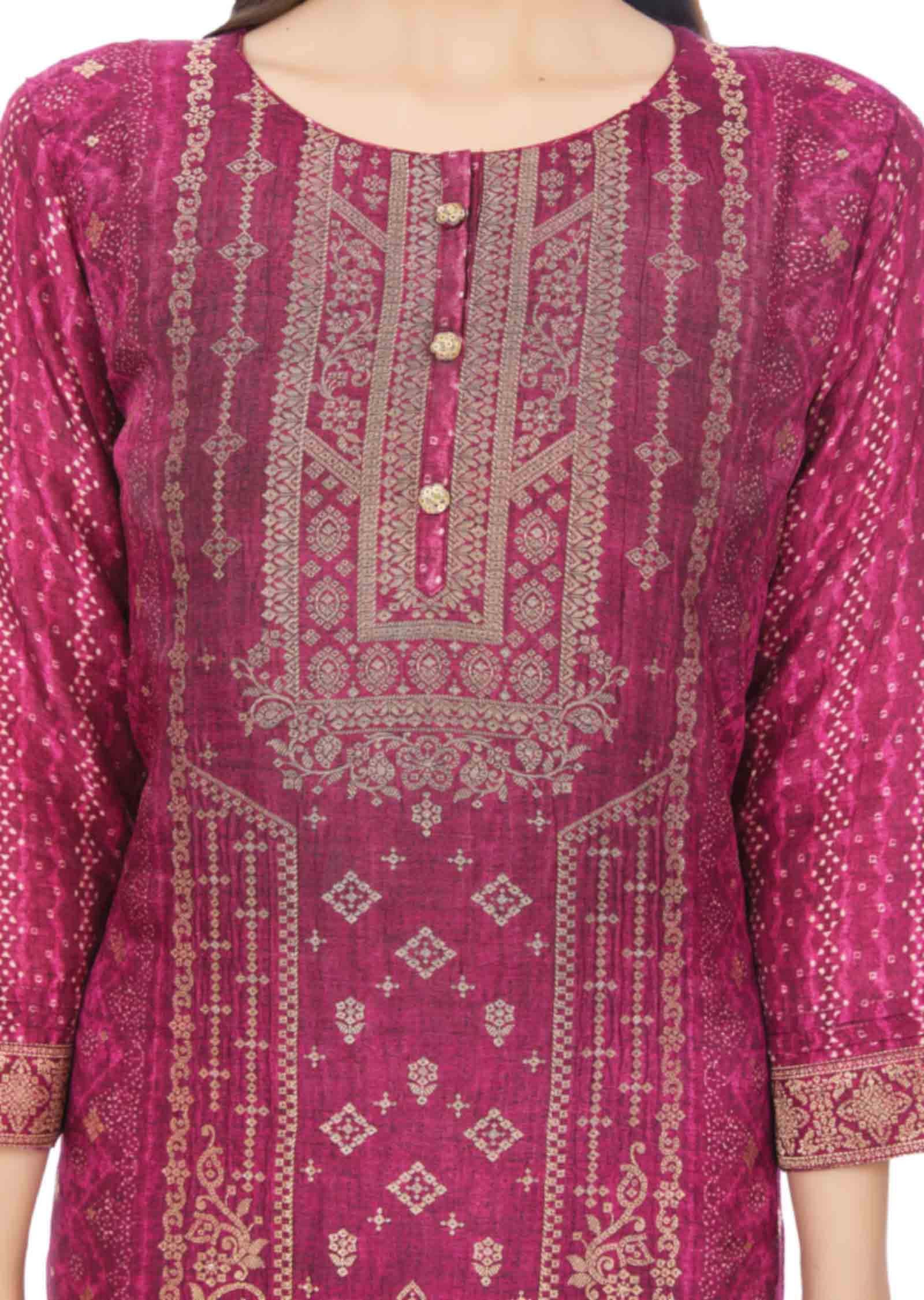 Maroon Banaras Silk Kurti Straight Cut