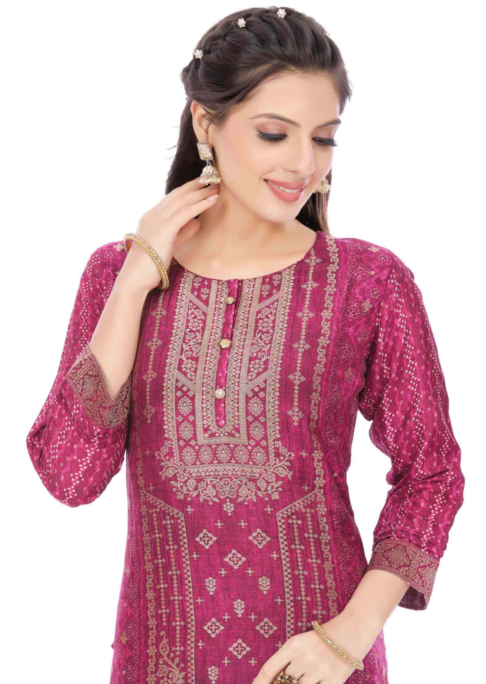 Maroon Banaras Silk Kurti Straight Cut