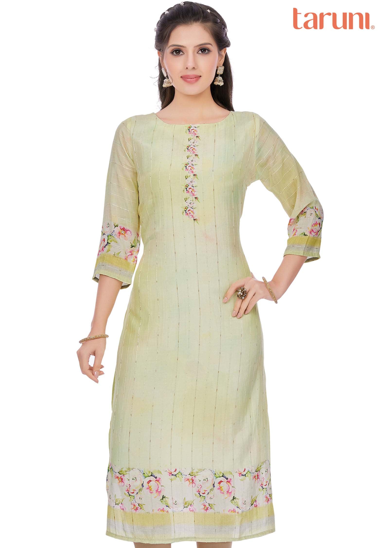 Yellow Dola Silk Kurti Straight Cut